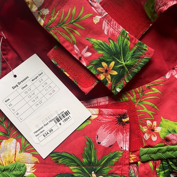 Doggie Design Pet Fashion Hawaiian Red Hibiscus Dog Dress, with Leash- Large - Picture 8 of 10